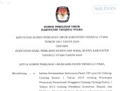 KPU Tapanuli Utara Tetapkan Hasil Pemilihan Bupati dan Wakil Bupati 2024