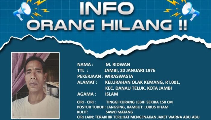 Polda Jambi Terbitkan Info Orang Hilang: M. Ridwan Belum Pulang Sejak 10 Juli 2025