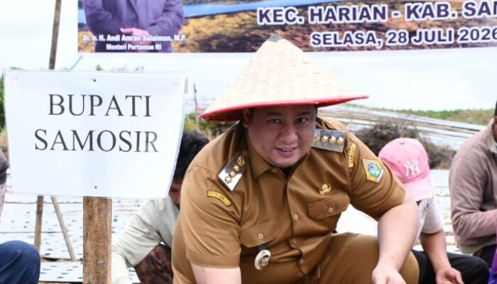 Bupati Vandiko Bagikan 4 Ton Benih Bawang Putih ke Petani Samosir